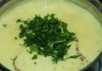 Крем-суп из картофеля и сыра с креветками